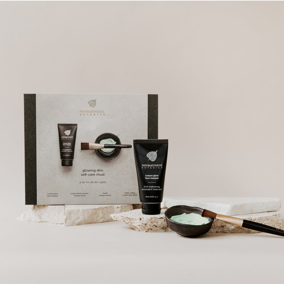Retreatment Botanics | Glowing skin selfcare ritual set | Gift set | Cadeau set | face mask | gezichtsmasker