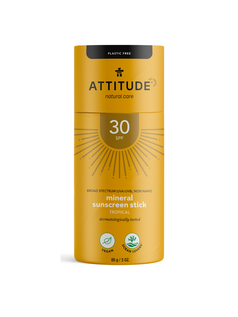 Natural Sunscreen, Attitude, NourishedNatural Suncreen, ATTITUDE sunscreen, EWG verified sunscreen, non-nano sunscreen, sunscreen, sunscreen stick, Nourished. 