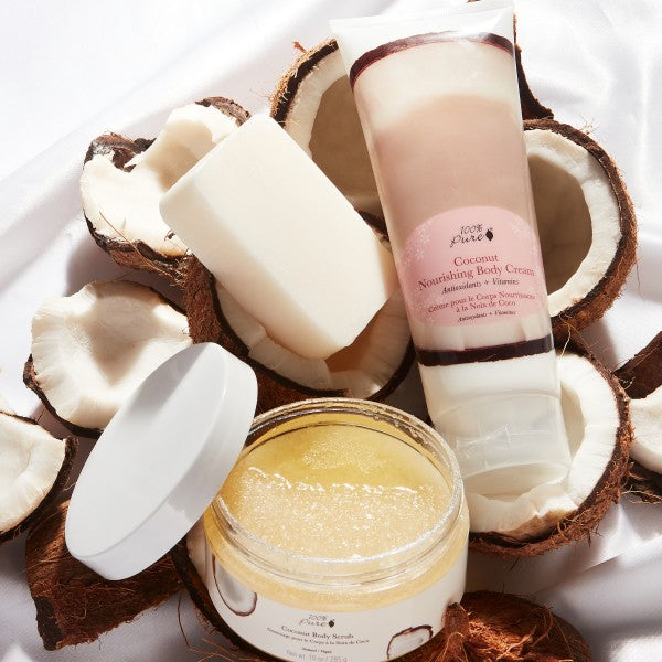 Coconut Nourishing Body Cream, luxurious, cream, body lotion, potent anti-aging vitamins, energizing, green coffee, brightening, vitamin c, soft, youthful, supple skin, coconut, tropical, coco, kokos.ontspannend, relaxing 100% pure, nourished, nourishedeu