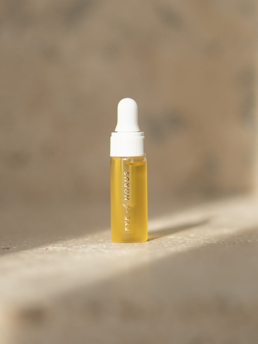 Seven Seed Sacred Oil, Eye of Hous, refreshing face oil, revitalize, hydrate, rejuvenate, skin, 100% naturally derived, universal face elixir, multi-purpose, ancient oil infusion, hand-blended, Byron Bay, Seven Sacred Oils; Baobab, Moringa, Abyssinian, Nigella, Hemp, Pomegranate, Marula Oil, boost collagen, diminish fine lines, redness, dark spots, dryness, inflammation, all skin types, face elixer, face oil, gezichtsolie, hydraterend, natuurlijk, nourished, nourished