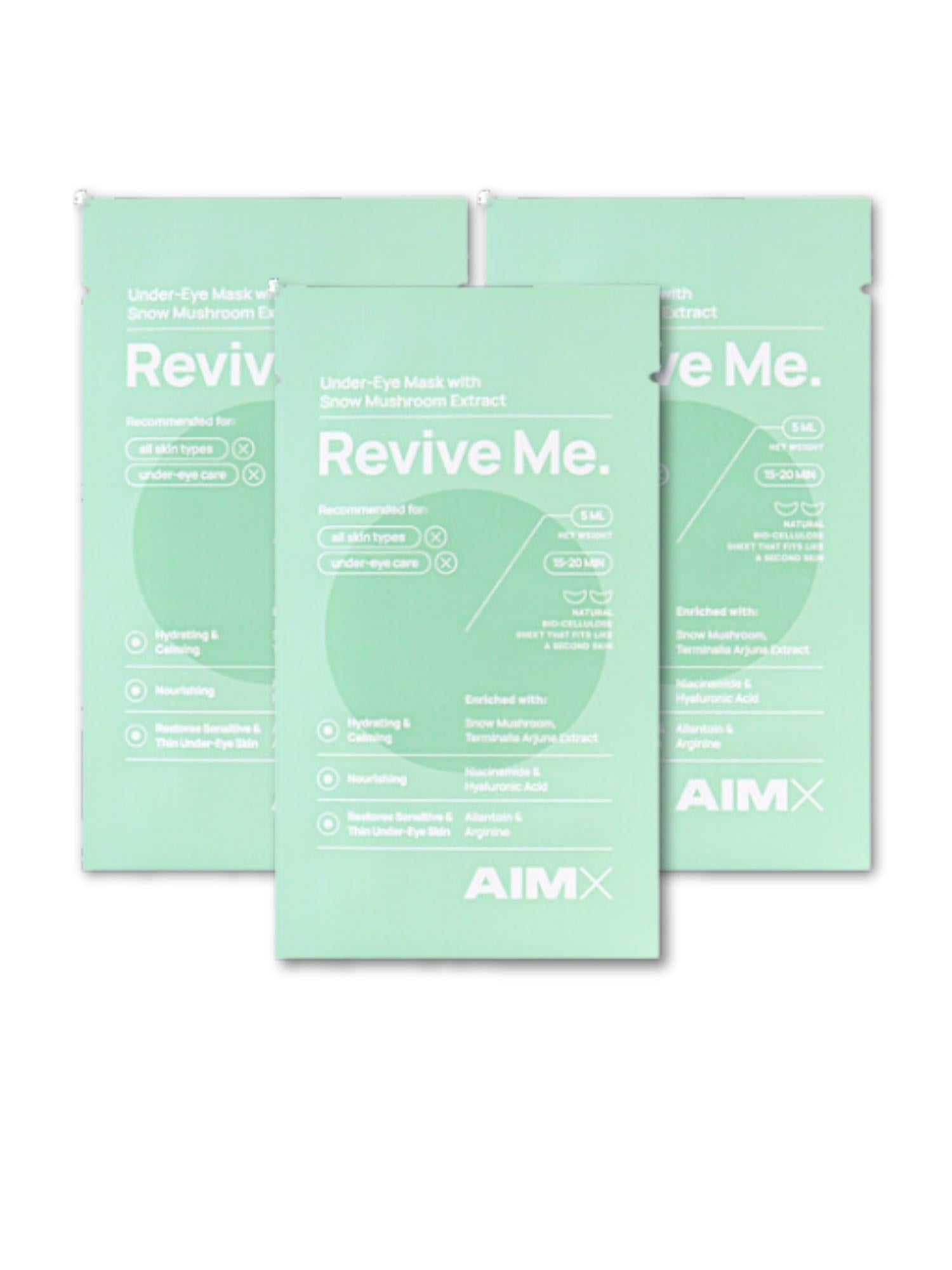 Revive Me, AIMX, skincare, facemask, huidverzorging, gezichtsmasker, eyebags, vegan, natural skincare