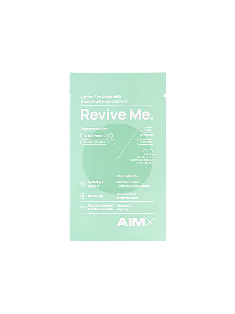 Revive Me, AIMX, skincare, facemask, huidverzorging, gezichtsmasker, eyebags, vegan, natural skincare