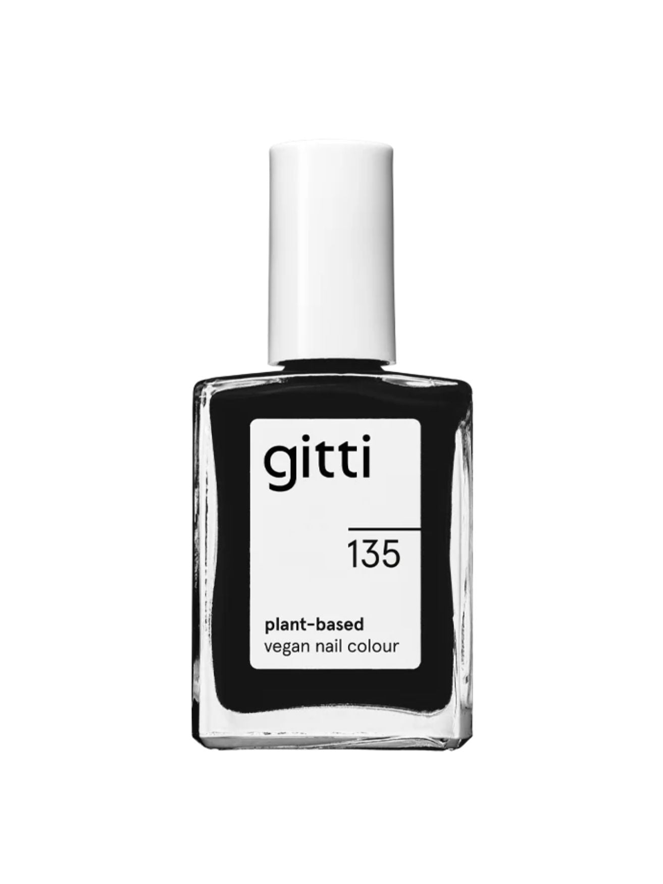 Black, no. 135, Gitti, natural nail polish, natuurlijke nagellak, zwarte nagellak, black nail polish, plant-based nail polish, vegan nail colour, vegan, nail care, nagelverzorging, 23-free, PETA certified, Nourished