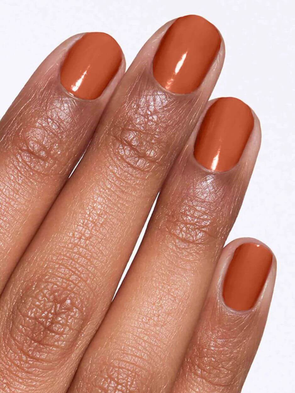 Burnt Cinammon, no. 145, Gitti, natural nail polish, natuurlijke nagellak, donker oranje nagellak, burnt orange polish, plant-based nail polish, vegan nail colour, vegan, nail care, nagelverzorging, 23-free, PETA certified, Nourished