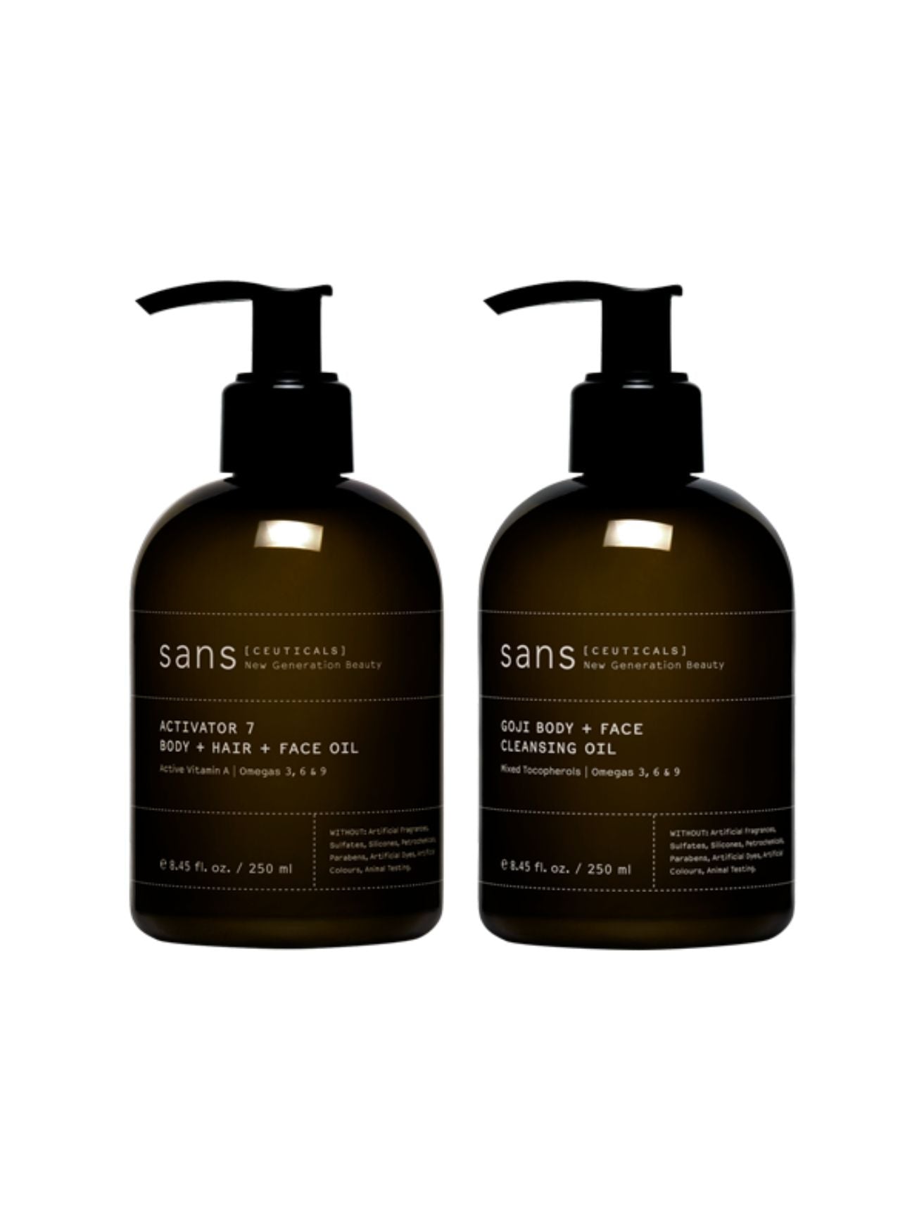 Complexion Perfection Duo, Sans ceuticals, goji cleansing oil, activator 7 oil, body oil, face oil, cleanser, makeup remover, natural skincare, natuurlijke huidverzorging, vegan, Nourished