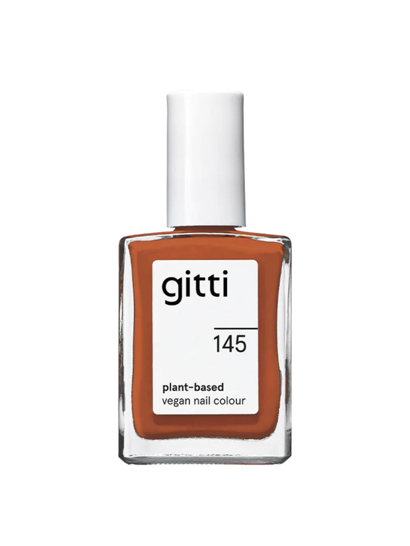 Burnt Cinammon, no. 145, Gitti, natural nail polish, natuurlijke nagellak, donker oranje nagellak, burnt orange polish, plant-based nail polish, vegan nail colour, vegan, nail care, nagelverzorging, 23-free, PETA certified, Nourished