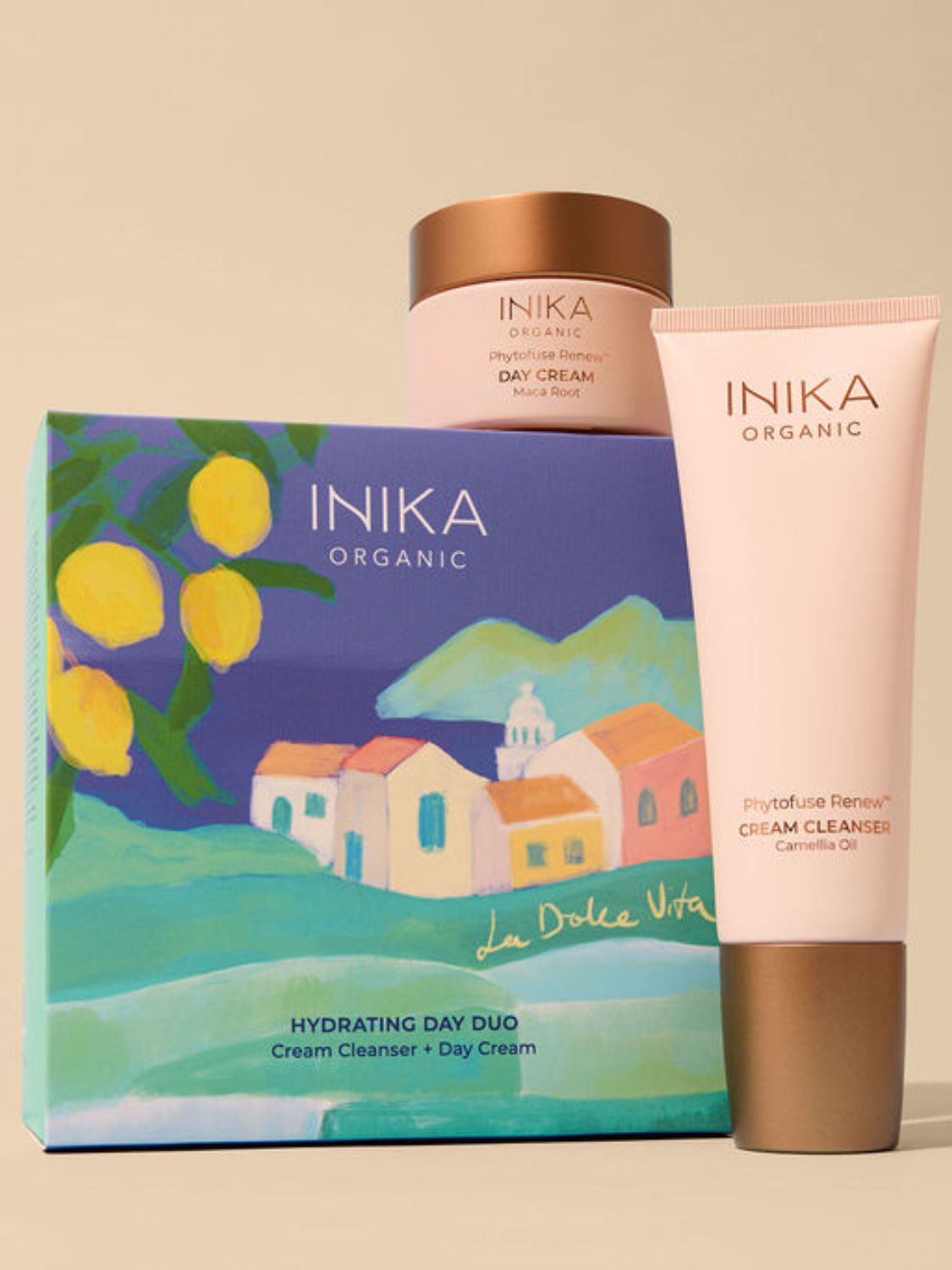 Hydrating Day Skin Duo, cream cleanser, day cream, Inika Organic, Nourished
