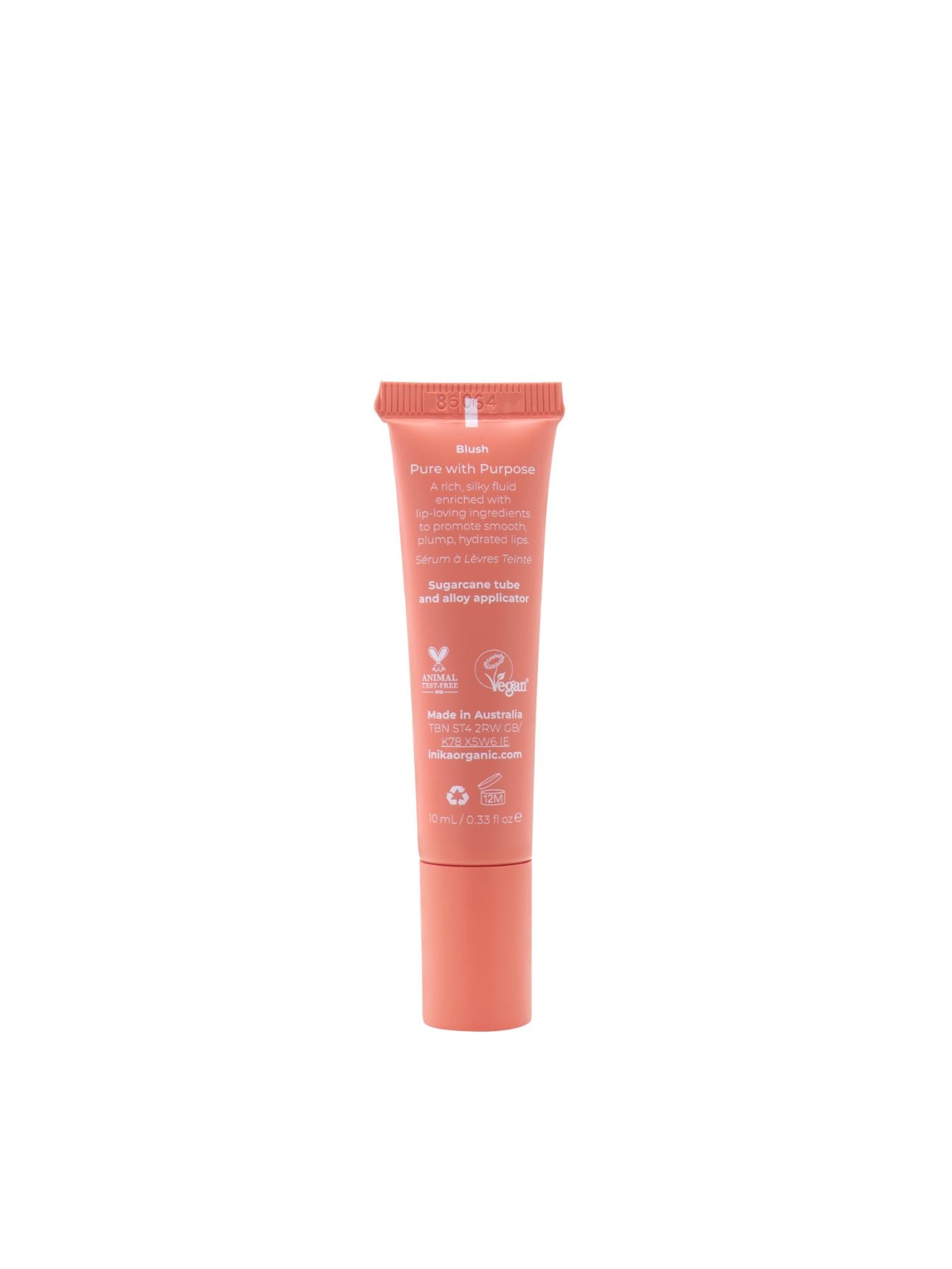 Tinted Lip Serum - Blush, peptide + ceramide, Inika Organic, Nourished