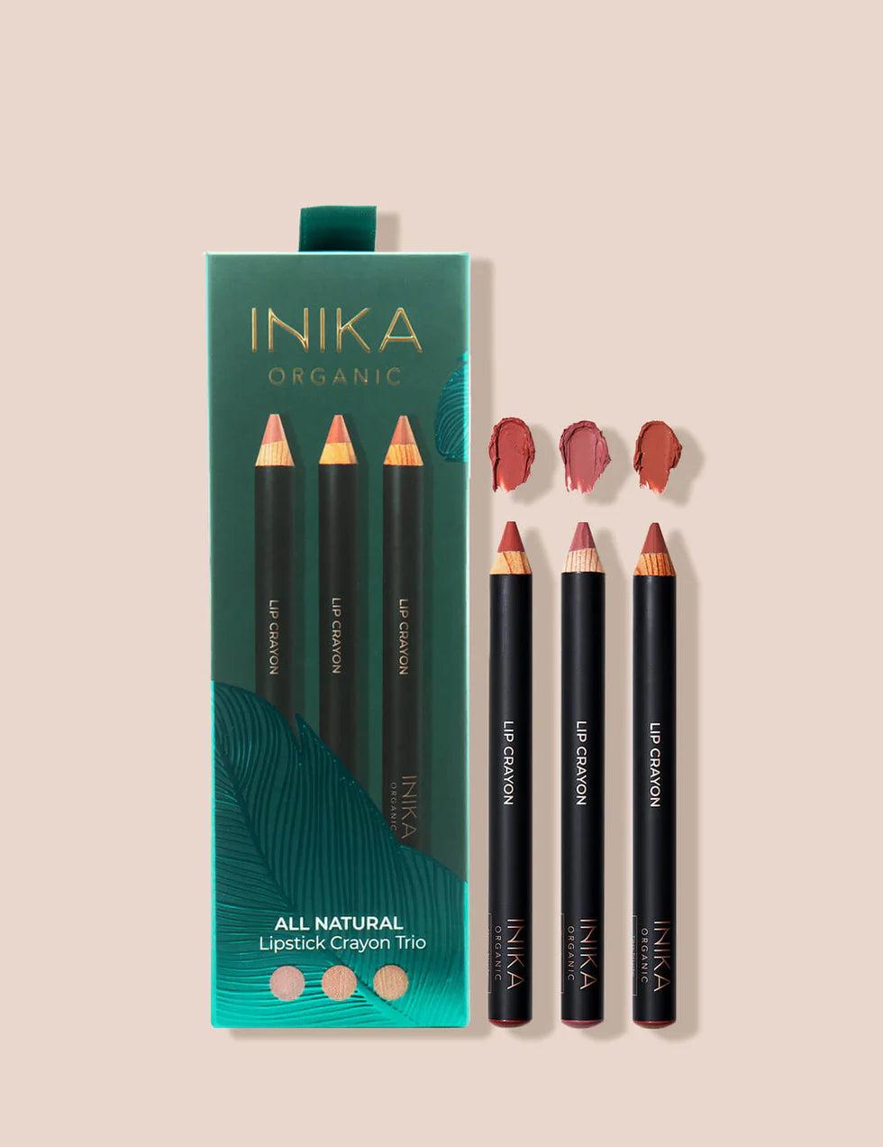 lipstick crayon trio, Inika, Vegan Beauty, Lipstick, Lipliner, neutral colors, natural lipstick, natuurlijke lippenstift, gift idea, festive season, giftset