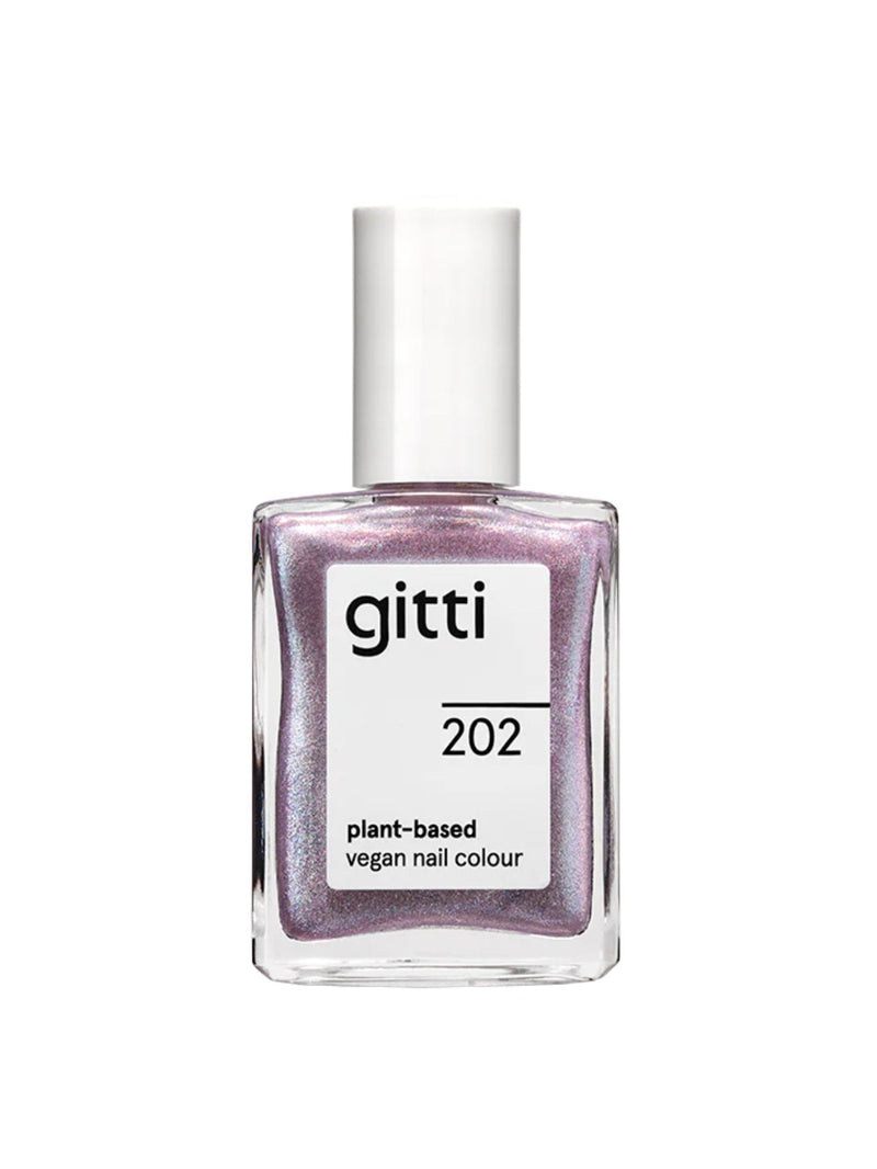 Lilac Spark, no. 202, Gitti, natural nail polish, natuurlijke nagellak, paarse glitter nagellak, purple glitter nail polish, plant-based nail polish, vegan nail colour, vegan, nail care, nagelverzorging, 23-free, PETA certified, Nourished