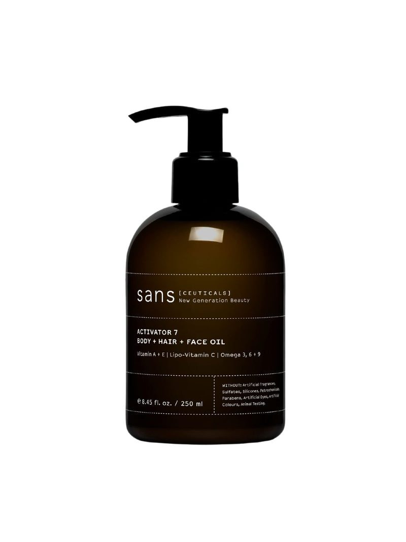 Sans[ceuticals] en Nourished Nederland, Official Sans[ceuticals] distributor, PH + Shine corrector, natural haircair, natuurlijke haarverzorging, natuurlijke haarstyling, haarserum, natuurlijke shampoo, biologische shampoo, gezond en natuurlijk haar met Sans[ceuticals], Moisture + protein infusion, volumising hair wash, nourishing hair wash, balancing hair wash, Sans[ceuticals] body wash, Sans[ceuticals] Activator 7 Body+hair+face oil, vitamin C