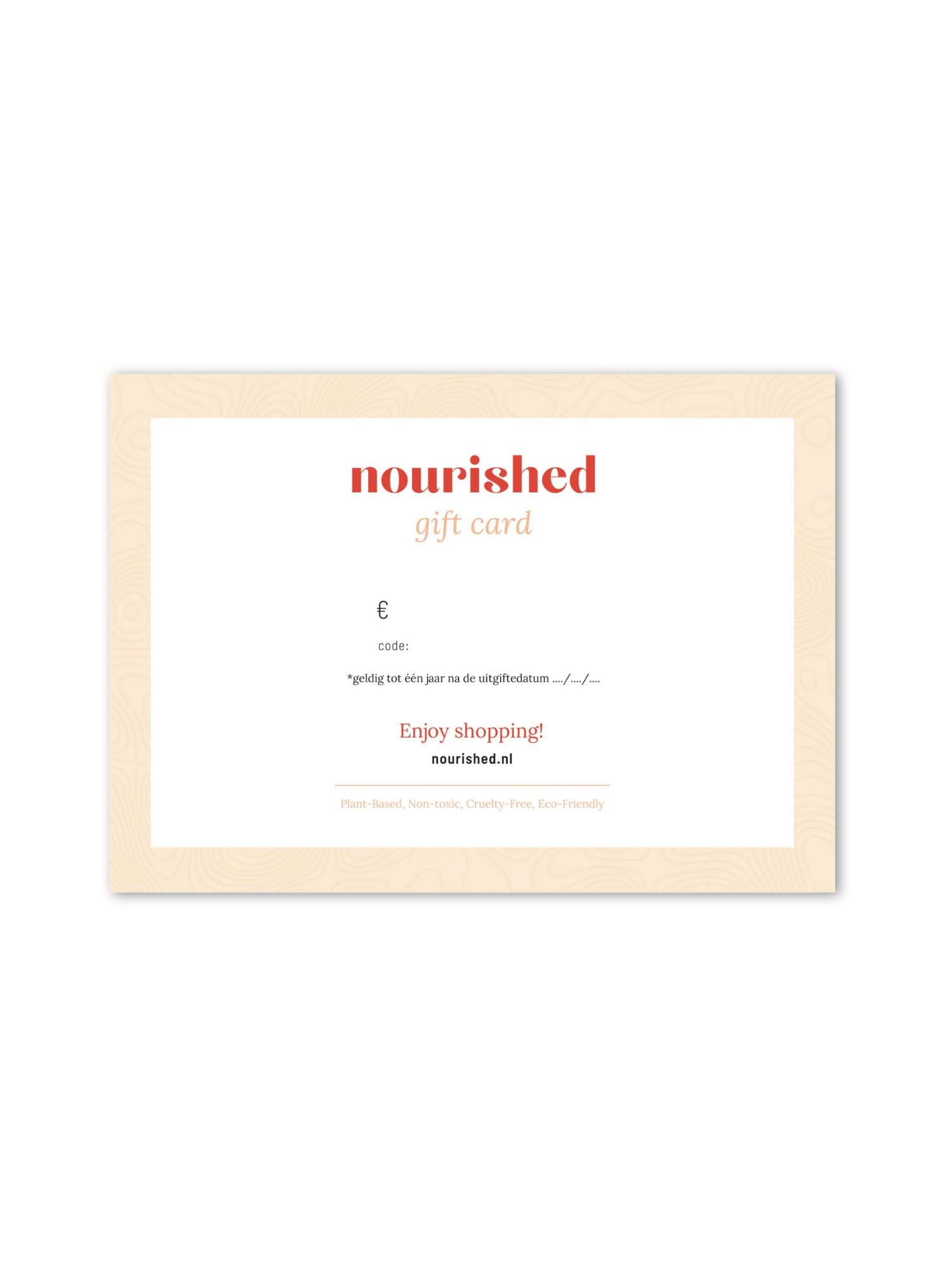 Gift card, cadeaukaart, cadeau bon, Nourished Nederland, groen cadeau, natural beauty, natuurlijke huidverzorgingsproducten