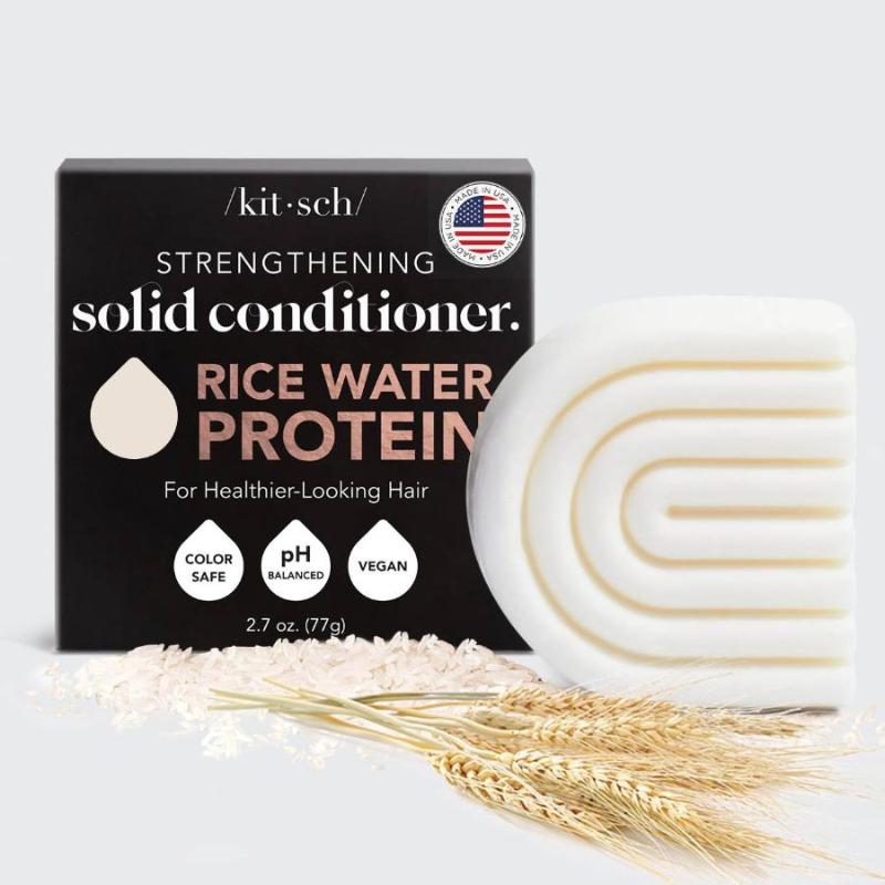 Rice water protein conditioner bar, conditioner, solid conditioner bar, rice water protein, rice protein, hair growth, hair volume, hair thickness, natural hair care, ph balanced, vegan, cruelty free, Kitsch, Nourished