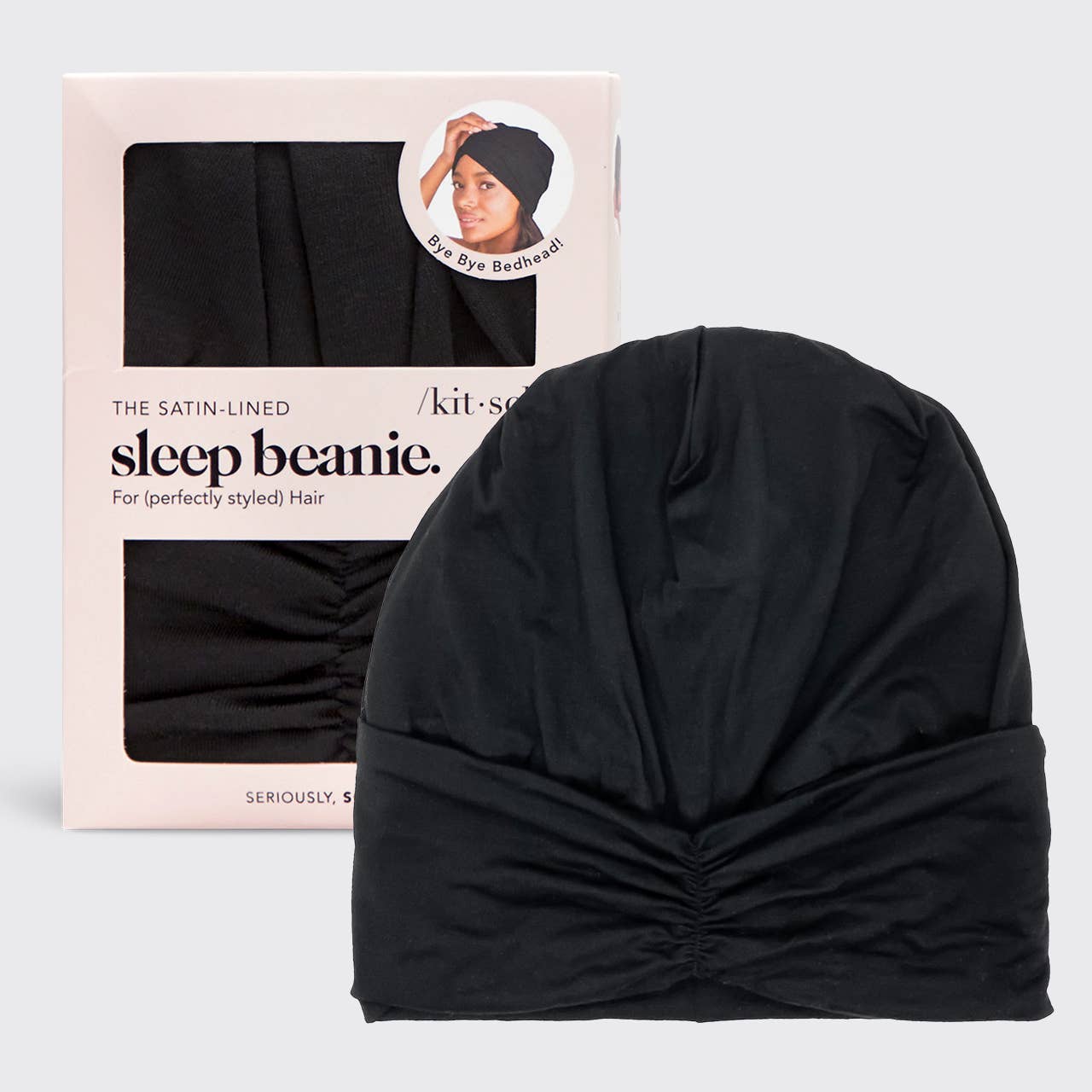 Satin sleep beanie, satin lined sleep beanie, satin bonnet, bonnet, prevent hair breakage, natural hair care, vegan, cruelty free, Kitsch, Nourished