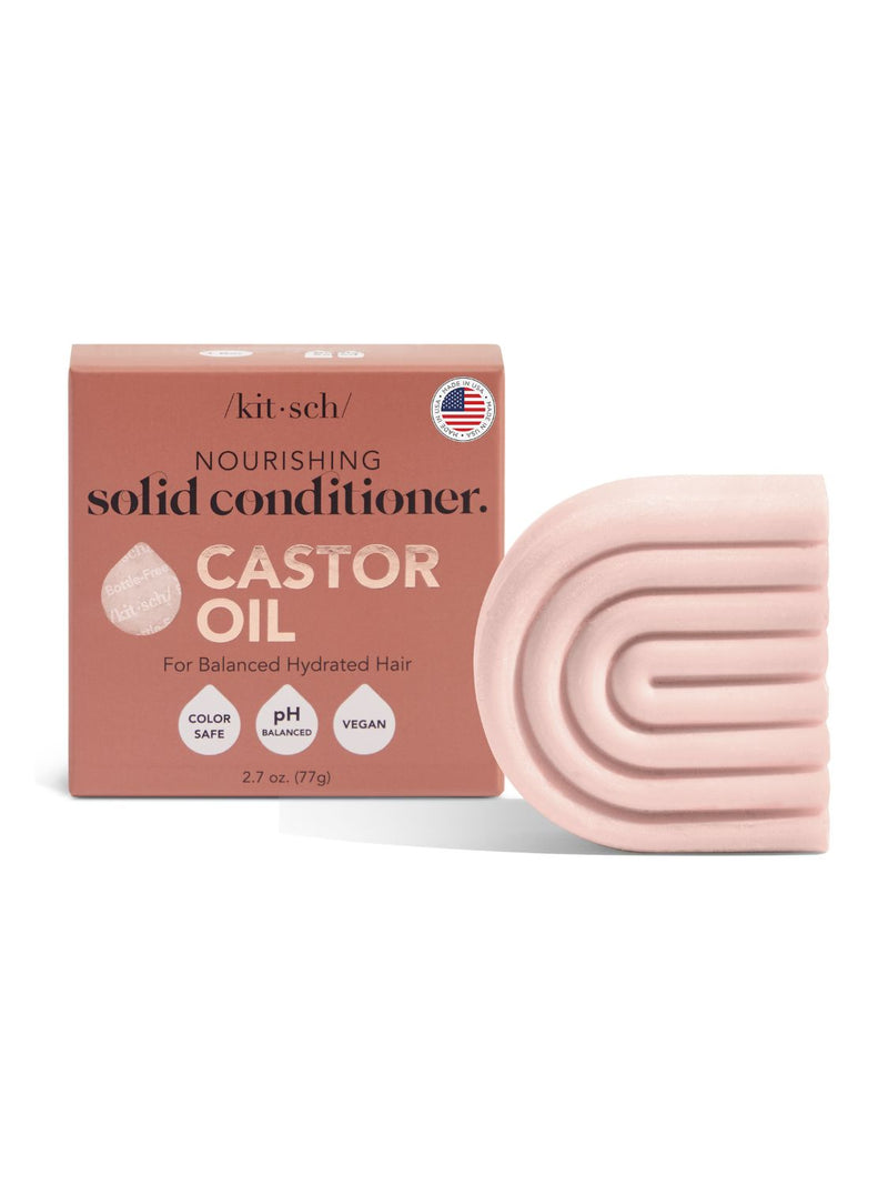 Caster oil conditioner bar, caster oil, solid conditioner bar, natural conditioner, natural hair care, hydrated hair, dry hair, pH balanced, vegan, cruelty free, Kitsch, Nourished