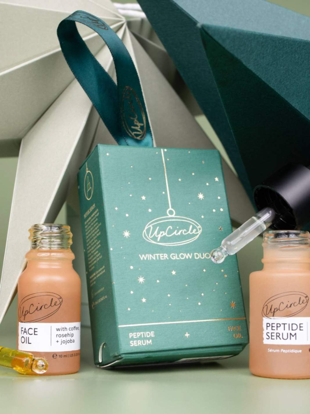 Winter Glow Duo christmas giftset, peptide serum, face oil, UpCircle, Nourished