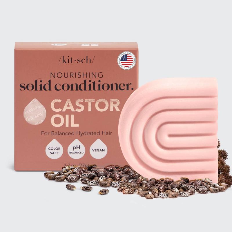 Caster oil conditioner bar, caster oil, solid conditioner bar, natural conditioner, natural hair care, hydrated hair, dry hair, pH balanced, vegan, cruelty free, Kitsch, Nourished