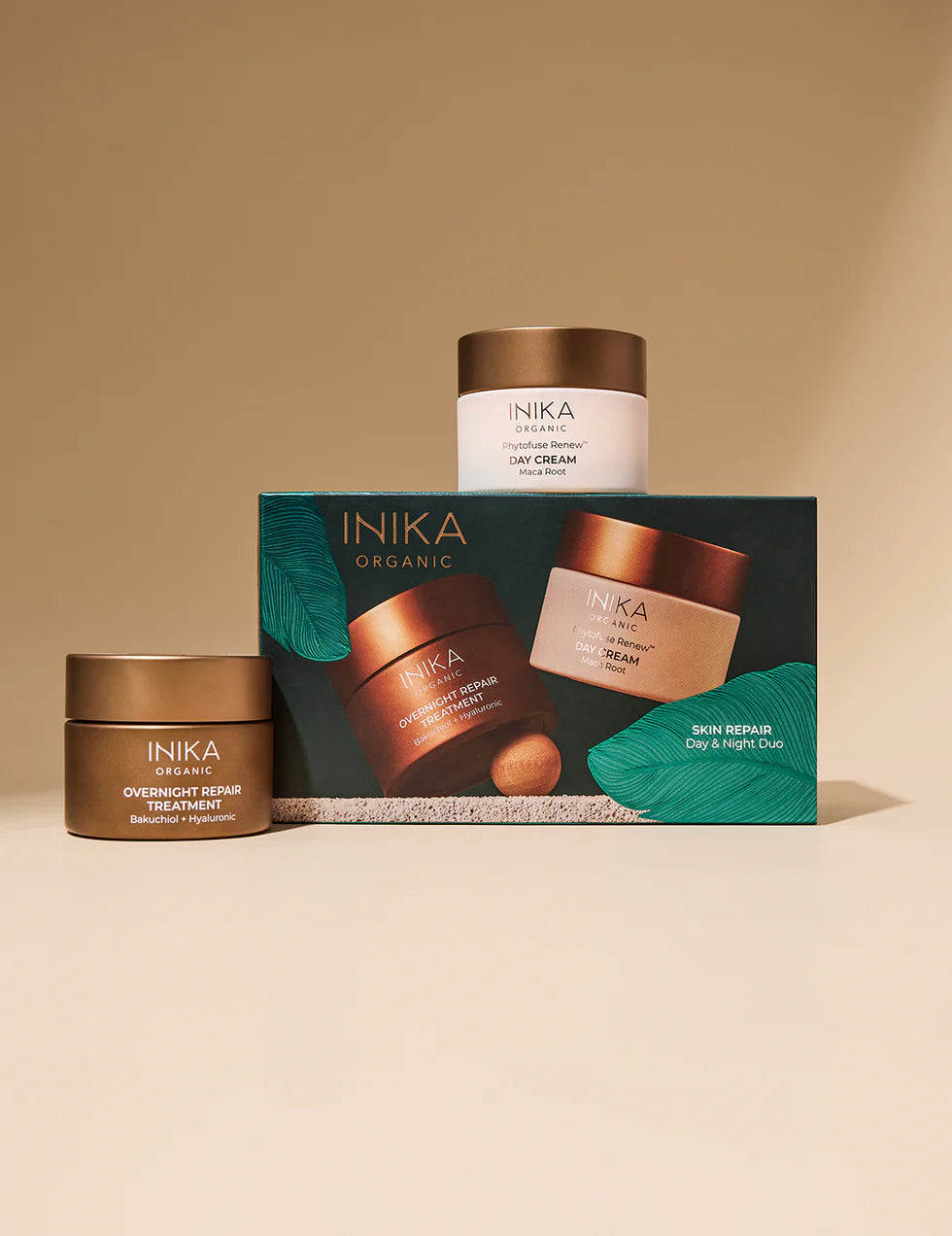 Inika, skincare, giftset, day cream, overnight repair treatment, natural skincare, natuurlijke gezichtsverzorging, dagcrème, masker, droge huid, gevoelige huid, vegan skincare, Nourished