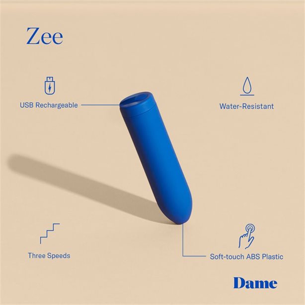 Zee Bullet Vibrator, Dame, Vibrator, Lapis, Nourished, Sexual Wellness, Portable, USB Rechargeable, Water Resitance, ABS Plastic, Internal + External, 3 Patterns, 3 Intentions, First time user, Pleasure, Simple Vibe, Sexual Pleasure, Seks, Toy, Sexual Satisfaction, Bedroom, Vagina, Vulva, Seks Speeltje, Orgasm, Dame Products.