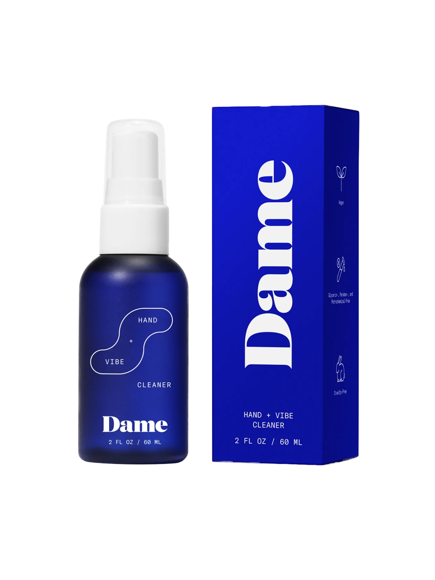 Dame, Hand+ Vibe Cleaner, Sanitizer, Sanitiser, Hand Sanitiser, Sex Toy Cleaner. Waterproof. Clinically Proven To Kill 99,9% of germs. Naturally Derived Ingredients. Paraben Free, Glycerin Free. Nourished. Nourishedeu